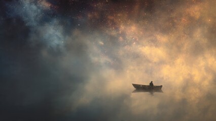 Fototapeta premium Solitary Voyage Through a Starry, Misty Cosmos