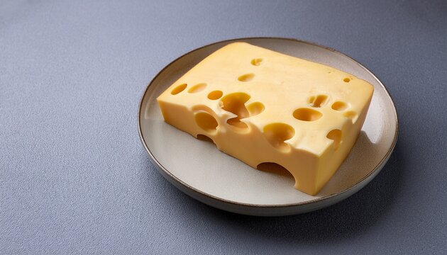 Maasdam Cheese On A Plate Grey Background