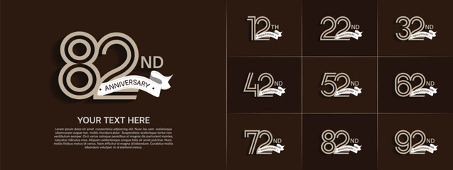 Anniversary logo set with double line number style. brown color with white ribbon can be use for special moment