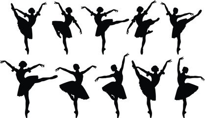 Silhouette of multiple ballet dancers in various poses © Shuvro229