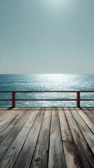 Fototapeta premium Wooden Pier Over Sparkling Blue Ocean on a Sunny Day
