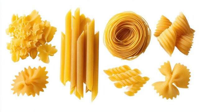 dry pasta shapes isolated centered composition full body isolated on pure white background studio lighting no shadow under subject high detail sharp focus commercial product photography no environmen