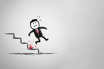 Fototapeta premium A painted man in a costume falls down the stairs. Space for text.