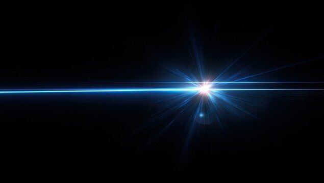 Blue light flares and beams against a black background, creating a dramatic effect