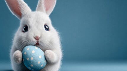 Fototapeta premium Whimsical easter greetings: a charming bunny and festive egg celebration. Premium quality. Minimalistic easter bunny and egg: celebrating the joy of spring. Hero shot. Clean retouch.