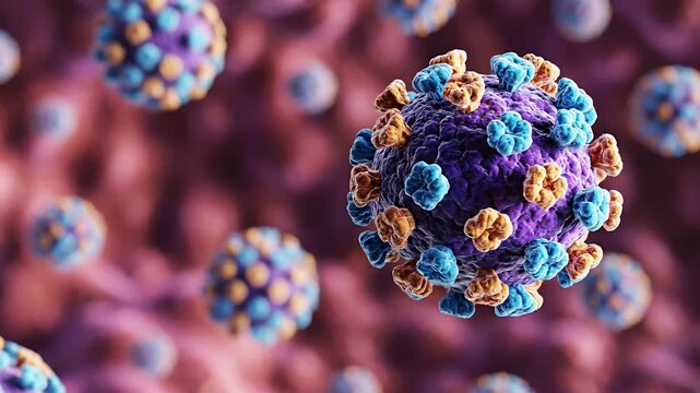 3D rendering of virus particle with surface proteins