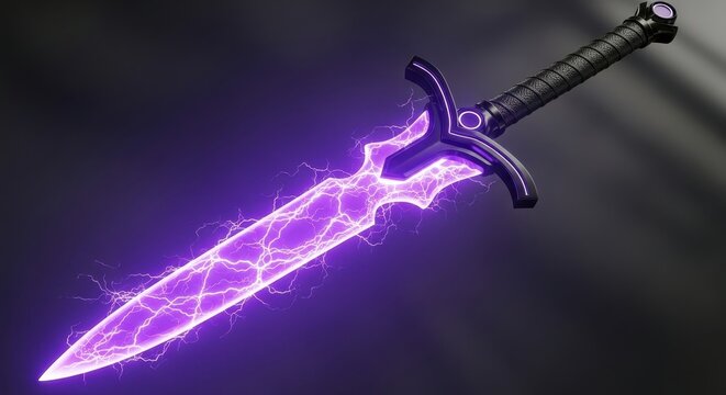 Electric energy sword with vibrant purple lightning and black handle