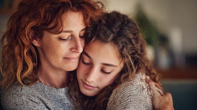 Mother And Teenage Daughter Hugging Emotional Family Moment