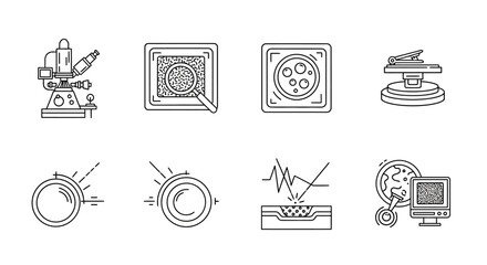 Collection of science and laboratory icons illustrating research, technology, and laboratory tools in a cohesive set.