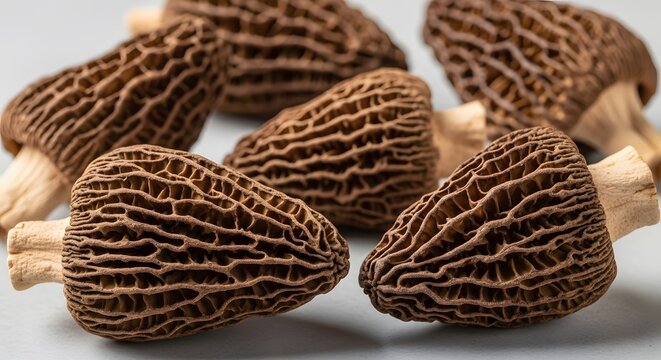 Freshly harvested morel mushrooms with distinctive honeycomb texture on caps