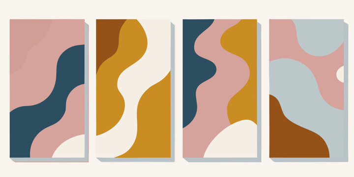Abstract geometric art featuring wavy shapes in muted warm tones