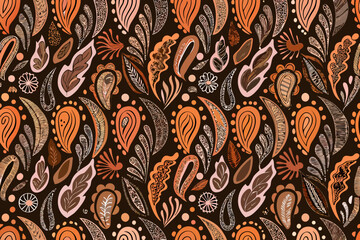 Intricate floral and leaf pattern with warm autumnal colors