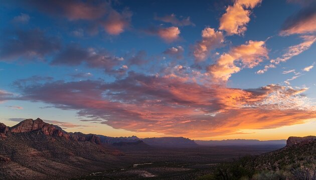 Wispy Clouds Catch The Coral Light Of Sunset Over Big Bend