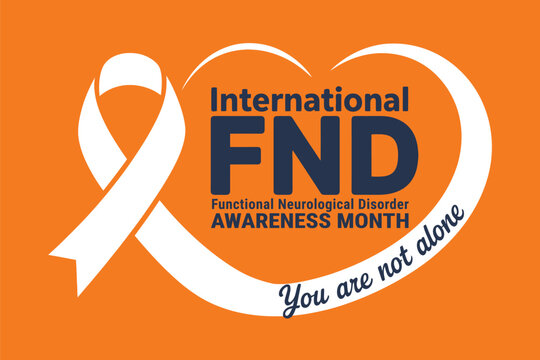 International FND Awareness Month Poster with White Ribbon and Heart Shape for Functional Neurological Disorder Support and Health Advocacy