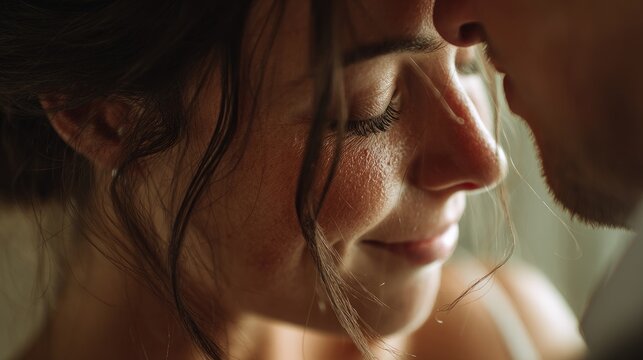 Romantic Couple Gentle Forehead Touch Close Up