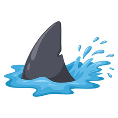 Fototapeta premium Shark fin under water flat color vector illustration template design perfect for ocean wildlife marine predator concept sea adventure and aquatic themes