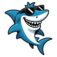 Naklejka premium Shark wearing sunglasses vector mascot in cartoon illustration style suitable for logo branding beach theme sports team and fun ocean character design