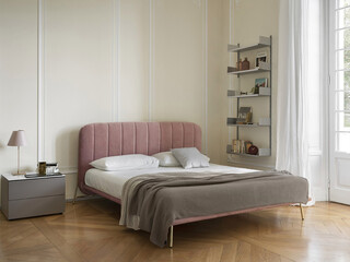 Modern luxury bedroom interior in minimal scandinavian style, 3d render © evgenij