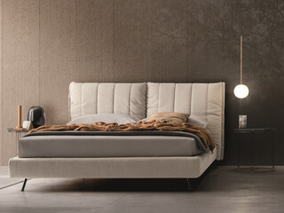 Modern luxury bedroom interior in minimal scandinavian style, 3d render © evgenij