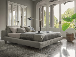 Modern luxury bedroom interior in minimal scandinavian style, 3d render © evgenij