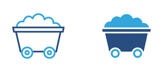 Mining cart icon set. Mine wagon filled with coal or minerals, mining industry, underground excavation and resource extraction concept. Vector illustration. © Habiba Anika