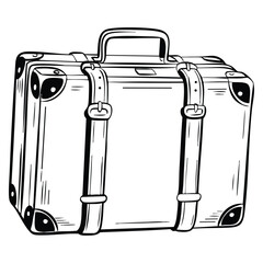 Suitcase ink sketch isolated on white background hand drawn vector illustration in retro style travel luggage engraving artwork for vintage themes © Nass Studio
