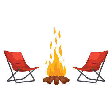 Summer portable outdoor furniture campfire and camping chairs for traveling climbing hiking trakking sport adventure tourism travel backpacking vector design