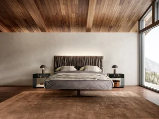 Fototapete Hotel Chic Modern luxury bedroom interior in minimal scandinavian style, 3d render  © evgenij