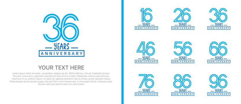 anniversary logo set. blue color on white background for celebration moment