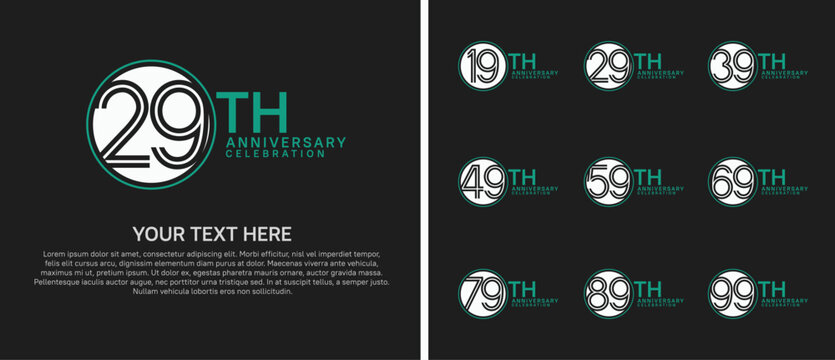 anniversary logo set with circle. white and green color on black background for celebration moment