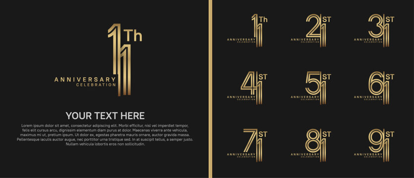 anniversary logo set with split style. golden color on black background for celebration moment