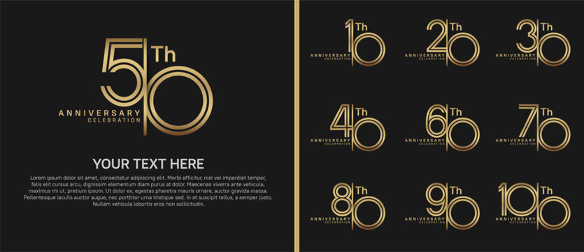 anniversary logo set with split style. golden color on black background for celebration moment
