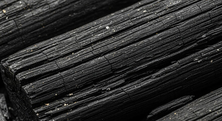 Fototapeta premium Close-up of black charcoal wood texture