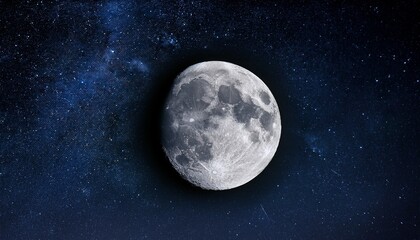 Fototapeta premium Full Moon On Night Black Sky With Stars In The Background Moon Isolated On Night Sky