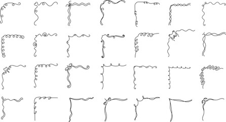 Set of hand-drawn vector doodle corners. Elegant vintage swirling borders and decorative frame elements for wedding invitations and greeting cards. © passionart