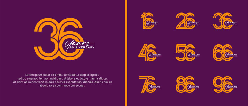 anniversary vector logo set, orange color with handwriting can be use for celebration