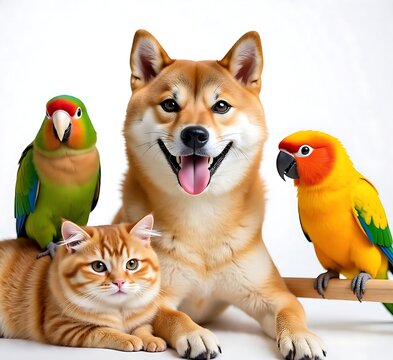 Shiba Inu dog, Aurangzeb Billi aur do colourful paret.