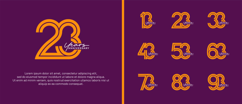 anniversary vector logo set, orange color with handwriting can be use for celebration