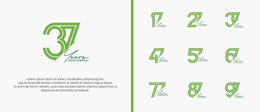 anniversary vector logo set, green color and handwriting can be use for celebration