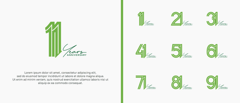 anniversary vector logo set, green color and handwriting can be use for celebration