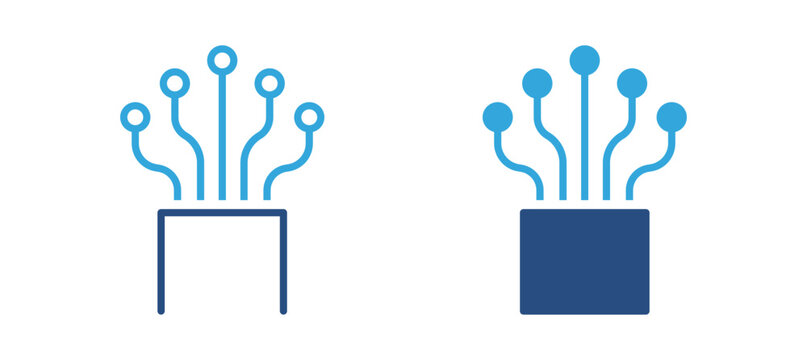 Electronic circuit board icon set. Microchip base with branching circuit connections and nodes, digital technology, electronics system and computer hardware concept. Vector illustration.