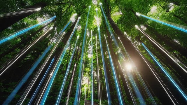 Financial growth chart on a forest path representing sustainable investment strategy green business road and ecological success concept