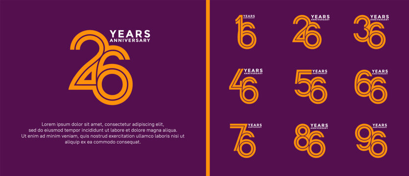 anniversary vector logo set, orange and white color can be use for celebration