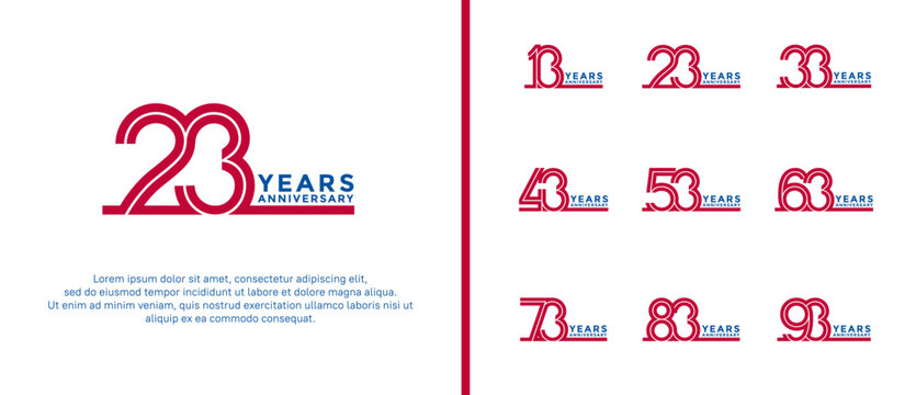 anniversary vector logo set, red and blue color can be use for celebration