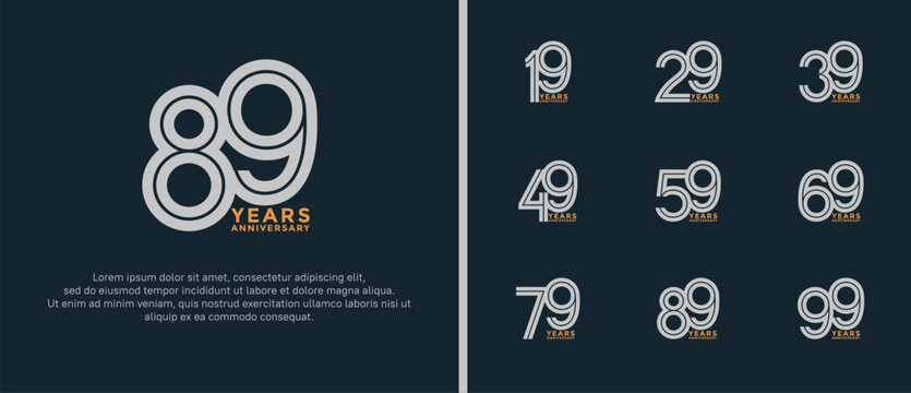 anniversary vector logo set, silver and orange color can be use for celebration