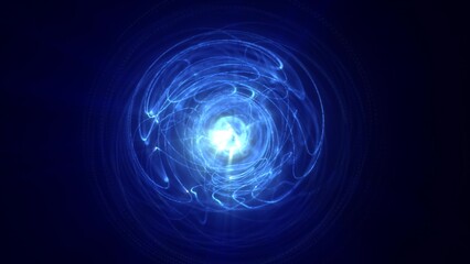 Obraz premium Abstract glowing blue energy vortex with swirling light trails and bright radiant center, symbolizing technology, motion, and cosmic forces