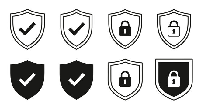security shield icons with checkmarks and padlocks essential for illustrating digital safety data protection and verified online content