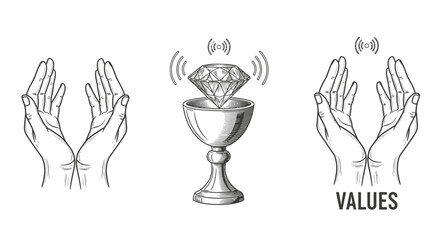 Fototapeta premium symbolic illustration of cupped hands embracing core values a radiating diamond in a chalice signifying precious inner worth
