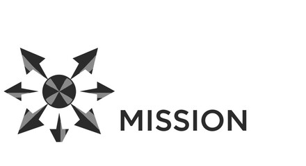 Obraz premium a multi-directional mission graphic with six arrows expanding from a central point symbolizing strategic goals and business direction on white.