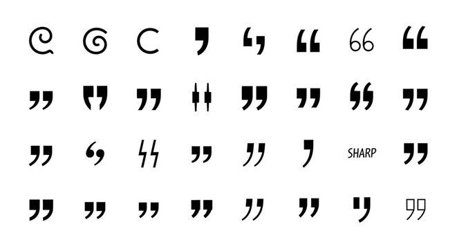 a diverse collection of black quotation marks commas and typographic symbols isolated on white ideal for graphic design.
